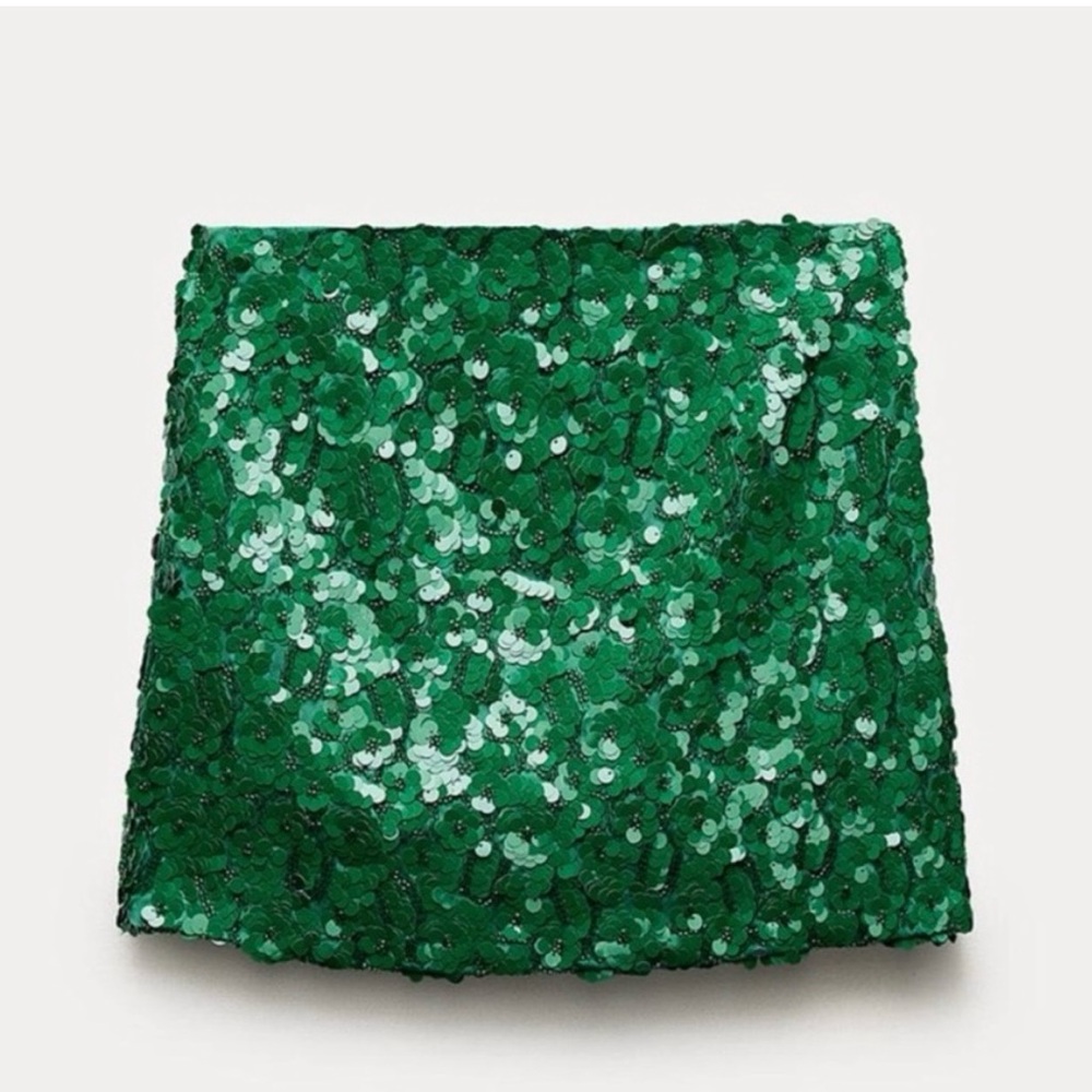 Zara Emerald Sequin A-Line Skirt